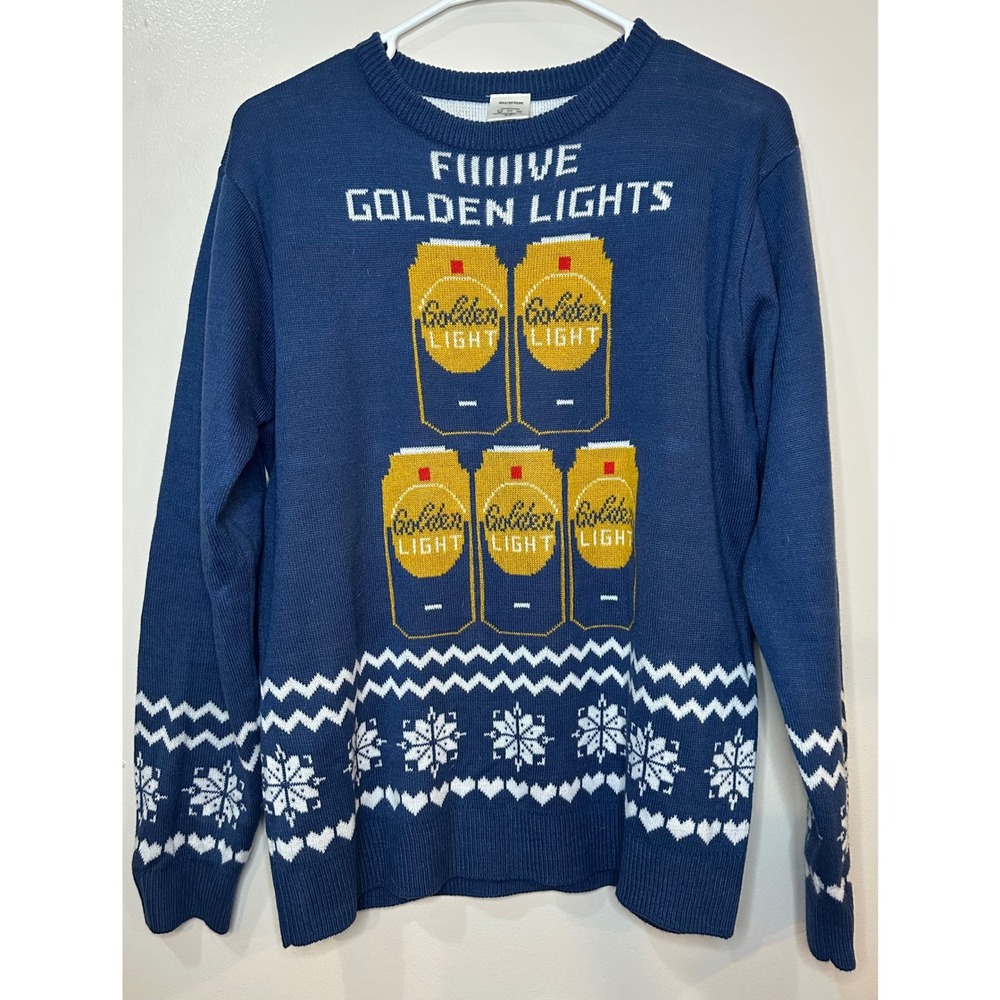 Michlob Golden Light Ugly Christmas Sweater Mens Medium‎ Blue Beer
